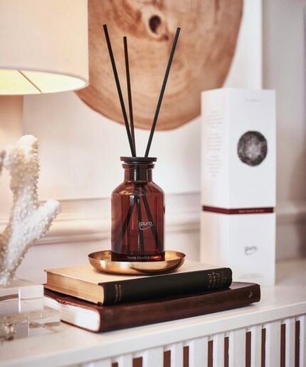 علب معطر اعواد دائري 250 مل مع غطاء زجاجي- لون عنبري