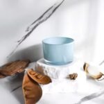 كاسة دائري ازرق- غطاء خشبي- 140 مل