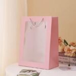 علب كرتون وجه شفاف - لون زهري - 5 قطع