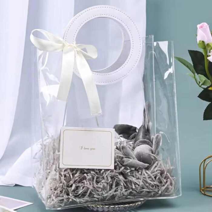 ⁦كيس هدايا شفاف مع يد ابيض دائرية⁩ - الصورة ⁦2⁩