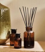 زجاجة معطر اعواد دائري لون عنبري مع غطاء زجاج -500 مل