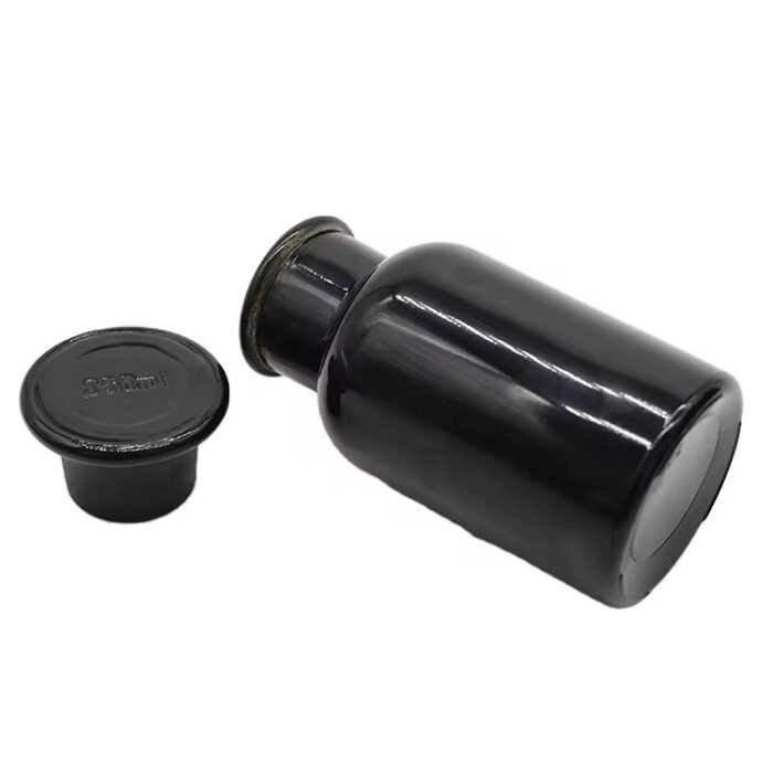 ⁦زجاجة معطر اعواد دائري اسود مع غطاء زجاج-250 مل⁩ - الصورة ⁦2⁩