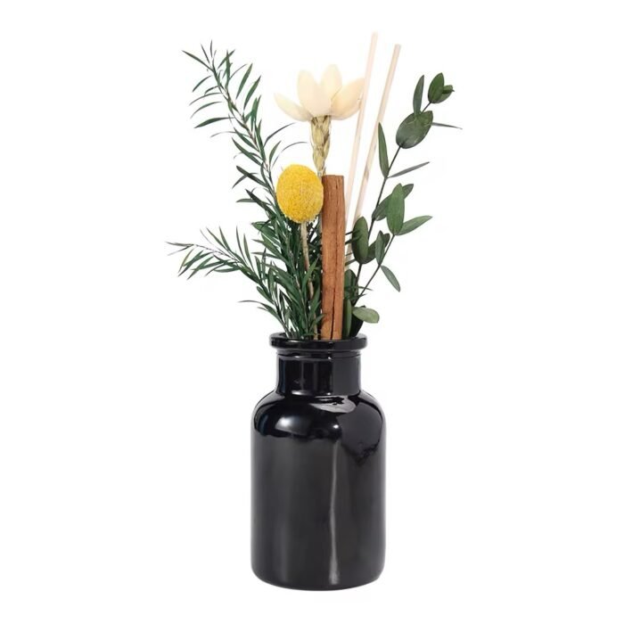 ⁦زجاجة معطر أعواد دائرية لون اسود مع غطاء زجاج - 500 مل⁩ - الصورة ⁦4⁩
