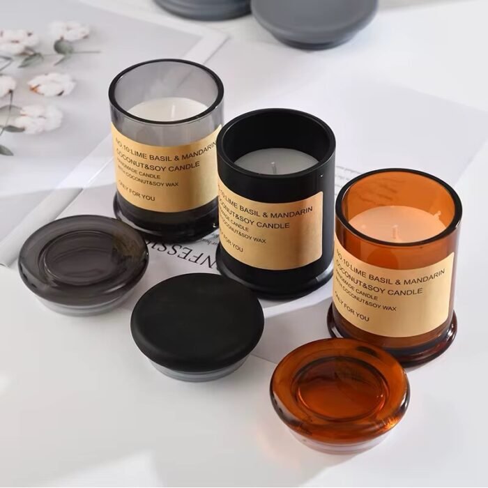 ⁦كاسة زجاج شفاف مع غطاء زجاجي -370 مل⁩ - الصورة ⁦3⁩