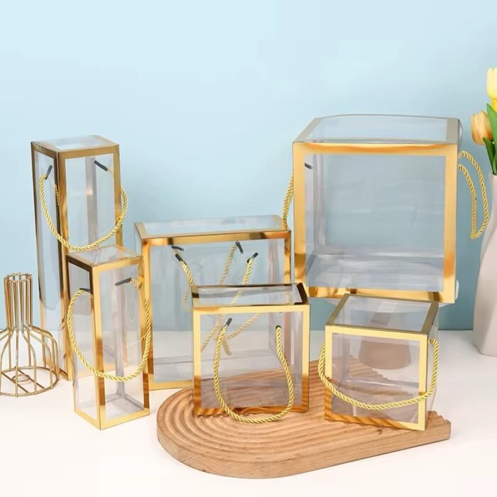 ⁦صندوق هدايا شفاف مع يد - اطار ذهبي- 5 قطع⁩ - الصورة ⁦3⁩