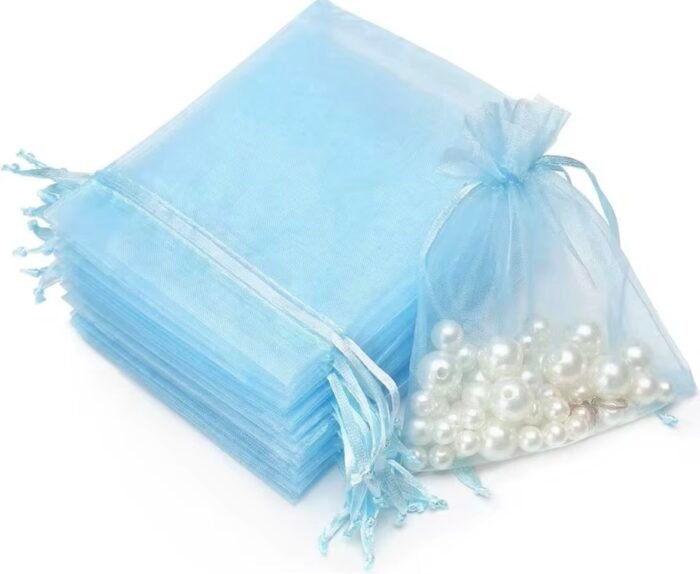 ⁦اكياس تل قماش للتوزيعات - لون ازرق سماوي -10 قطع⁩ - الصورة ⁦3⁩